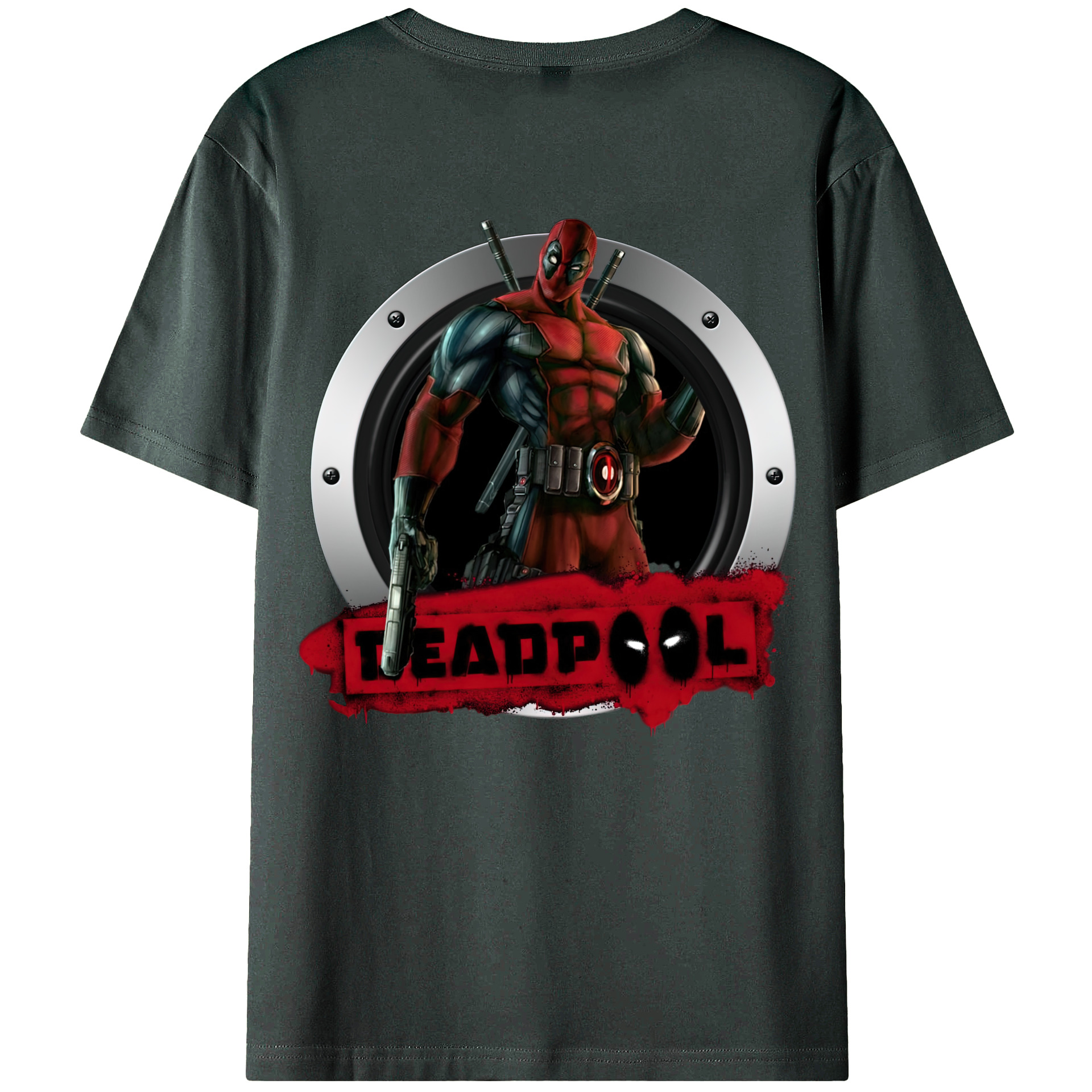 （画像用） Deadpool デッドプール 綿100％ メンズ半袖Tシャツ（バックプリント） 通気性